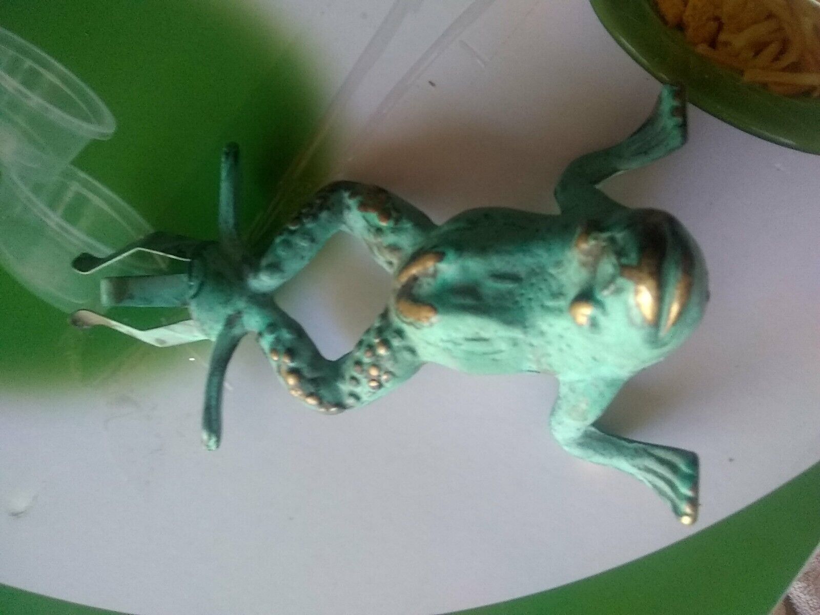 Vtg Springfield Metal Frog Rain Gauge Holder Yard Décor Sculpture Brass Patina